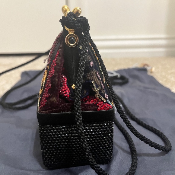 Judith Leiber Black Satin and Multicolor Crystal Evening Bag with Gold Hardware - Picture 3 of 7
